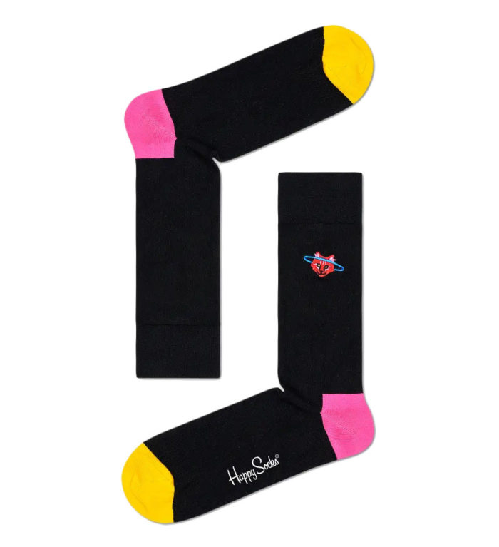 Happy Socks Calze Embroidery Space Cat Crew - Black - immagine 2