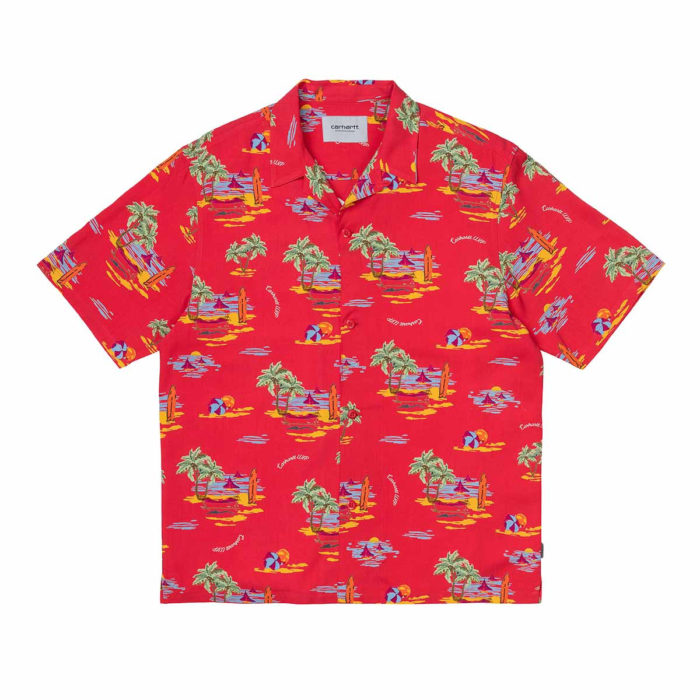 Carhartt Wip Camicia S/S Beach Shirt - Beach Print/Etna Red - immagine 2