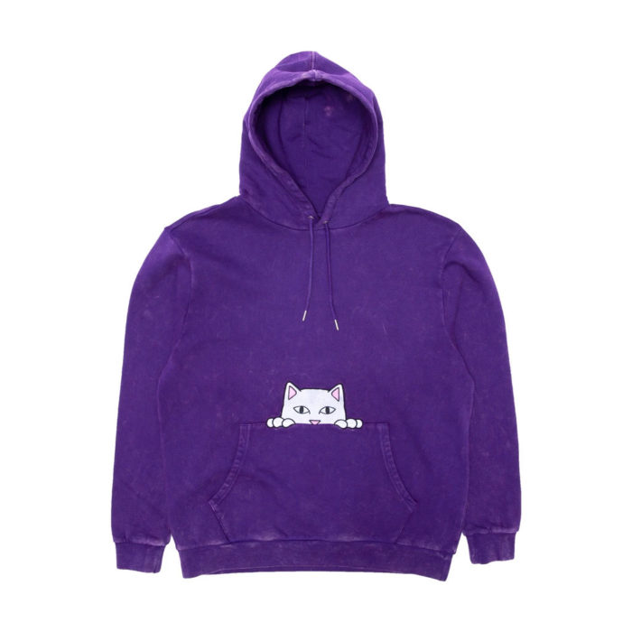 RIPNDIP Felpa Peeking Nermal Embroidered Hoodie Purple Mineral Wash - immagine 3