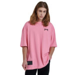 Dolly Noire T-Shirt Lettering Embroidery Tee Over Pink